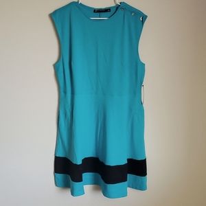 New York & Company Contrast Stripe Shoulder-Button Flare Dress